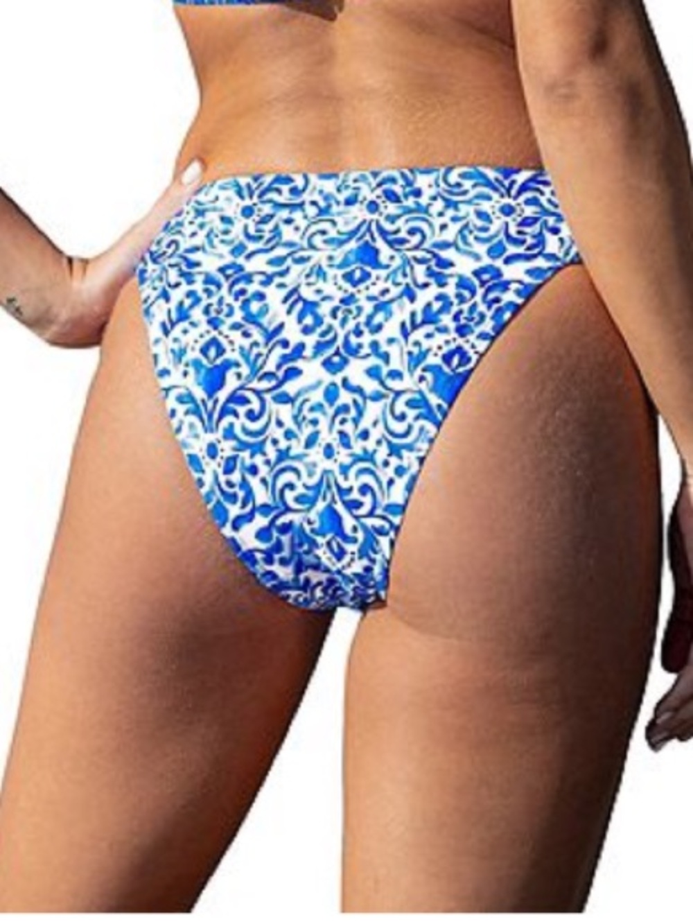 Cupshe Blue and White Floral Double-Strap Bikini Bottom - Picture 3 of 10